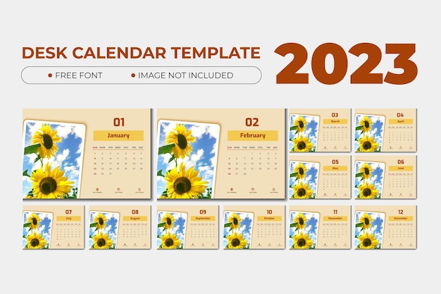 Vecteur modèle de calendrier de bureau 2023 avec une couleur jaune pastel