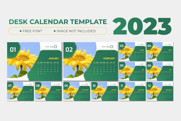 Vecteur modèle de calendrier frais vert 2023