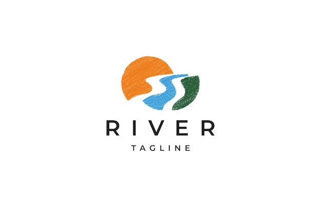 Modèle de conception d'icône de logo de rivière illustration vectorielle plane