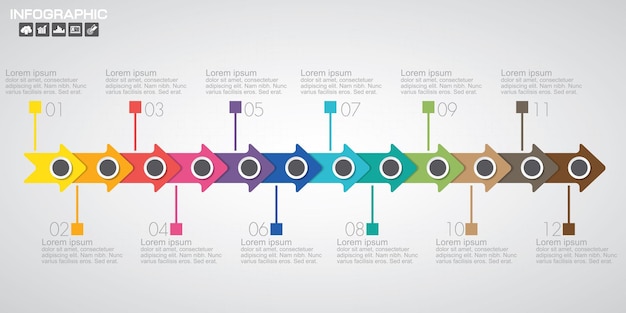 Vecteur modèle de conception d'infographie de chronologie avec 12 options de diagramme de processus illustration vectorielle eps10