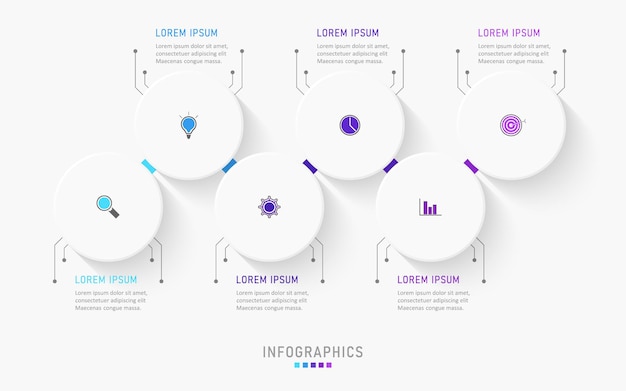 Modèle de conception infographique avec 6 options ou étapes.