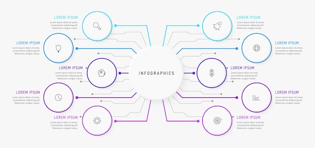 Modèle de conception infographique avec des icônes et 10 options ou étapes.