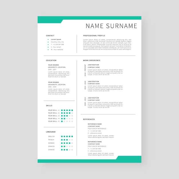 Modèle de CV Conception de modèle de CV professionnel