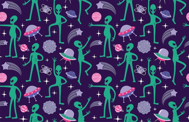 Modèle d'espace mignon avec des extraterrestres.