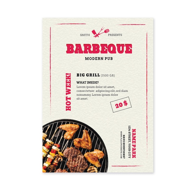 Modèle de Flyer de barbecue de nourriture fraîche grillée