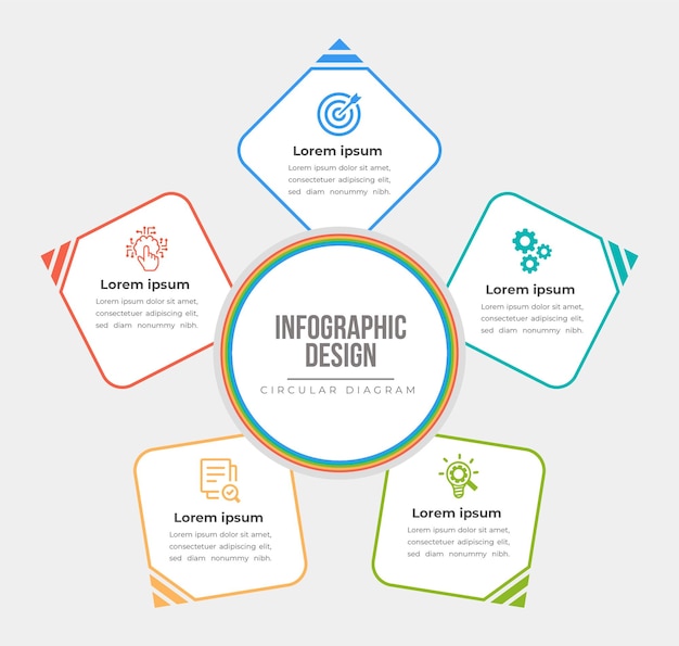 Modèle d'infographie circulaire d'entreprise de présentation avec illustration vectorielle de 5 étapes options