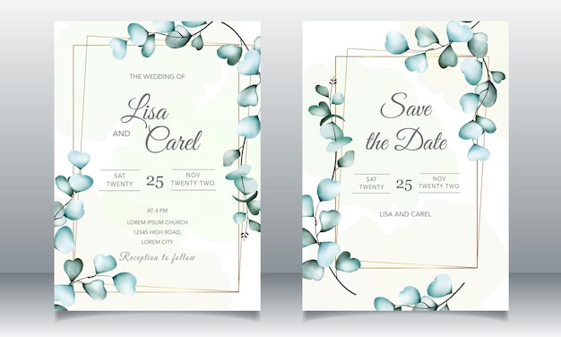 Modèle d'invitation de mariage cadre floral avec des feuilles de verdure