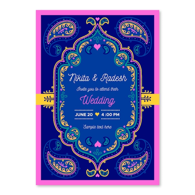 Modèle d'invitation de mariage indien