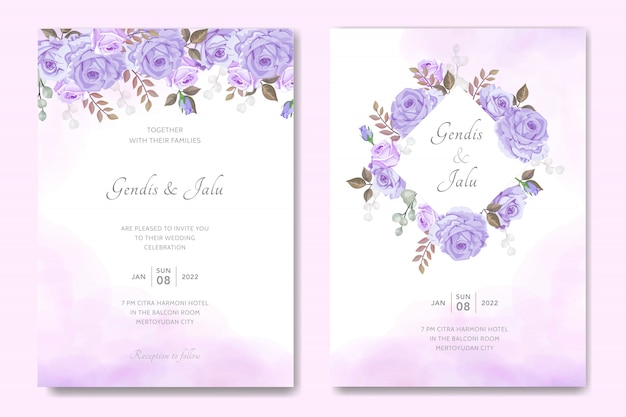 modèle de jeu de carte d'invitation de mariage simple avec floral