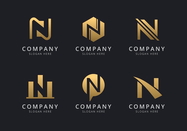 Modèle de logo Initiales N avec une couleur de style doré pour l'entreprise