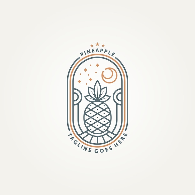 modèle de logo d'insigne d'art de ligne de fruits d'ananas moderne simple conception d'illustration vectorielle