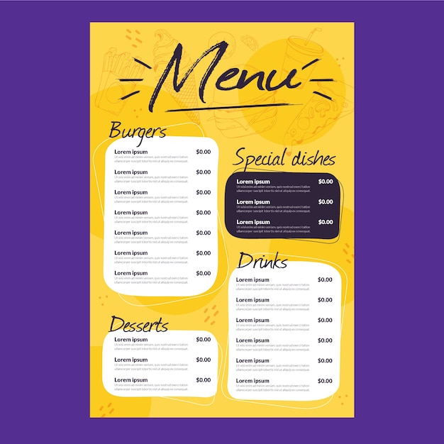 Modèle de menu de restaurant