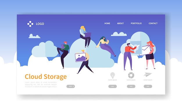 Vecteur modèle de page de destination de la technologie cloud storage