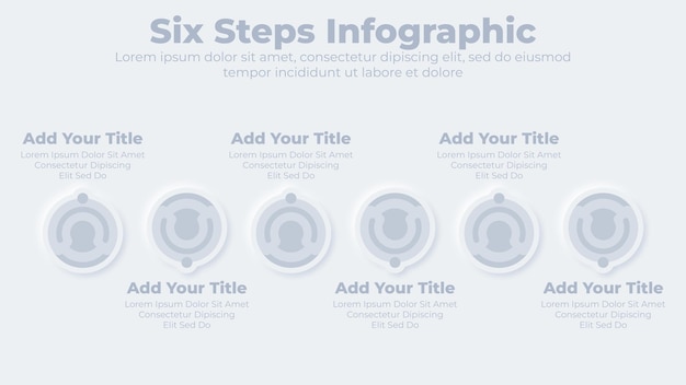 Vecteur modèle de présentation infographique d'entreprise neumorphique en 6 étapes ou options