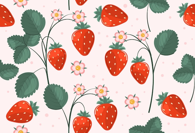 Modèle sans couture avec dessin de fruits kawaii Conception de modèle adaptée aux enfants avec des fraises mignonnes