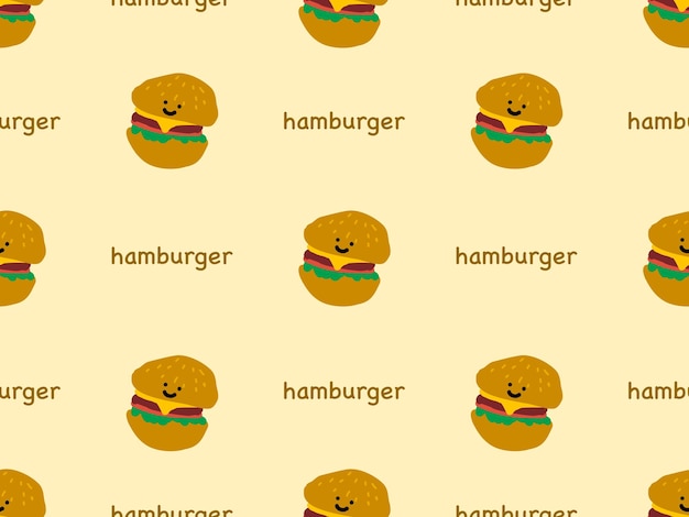 Vecteur modèle sans couture de personnage de dessin animé hamburger sur fond jaune