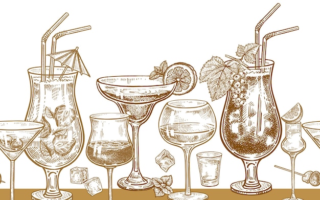 Vecteur modèle vectorielle continue avec des cocktails à boire de l'alcool