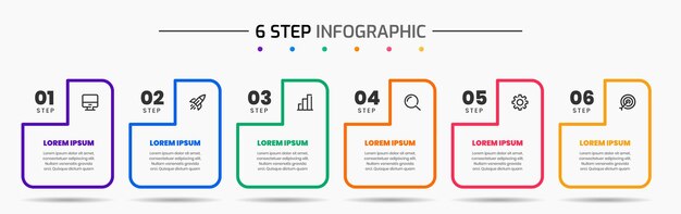 Vecteur modèles de conception d'éléments d'infographie avec des icônes et 6 étapes