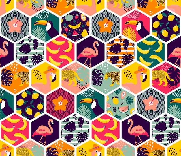 Motif hexagonal tropical coloré