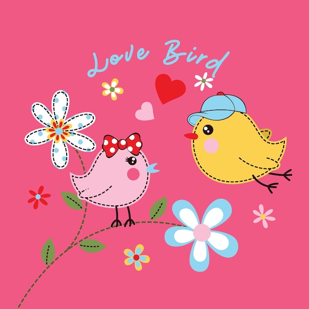 Oiseau heureux avec illustration vectorielle belle fleur