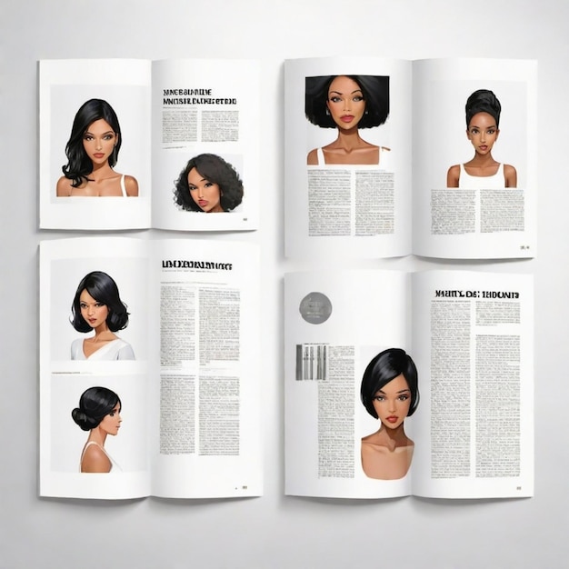 Vecteur une page de magazine avec un visage de femme et les mots " cheveux de femme " sur le devant