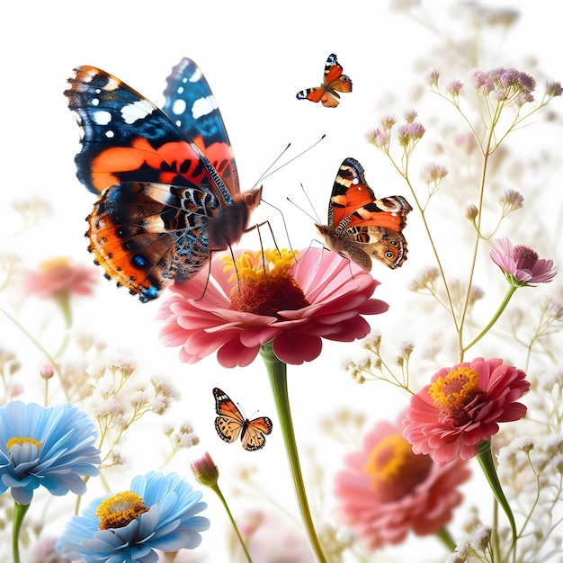 Vecteur le papillon est assis sur des pétales de fleurs image d'illustration naturelle