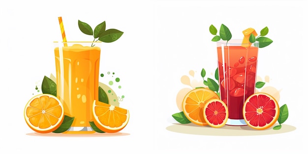 Vecteur une peinture d'oranges et un verre de jus avec les mots jus d'orange