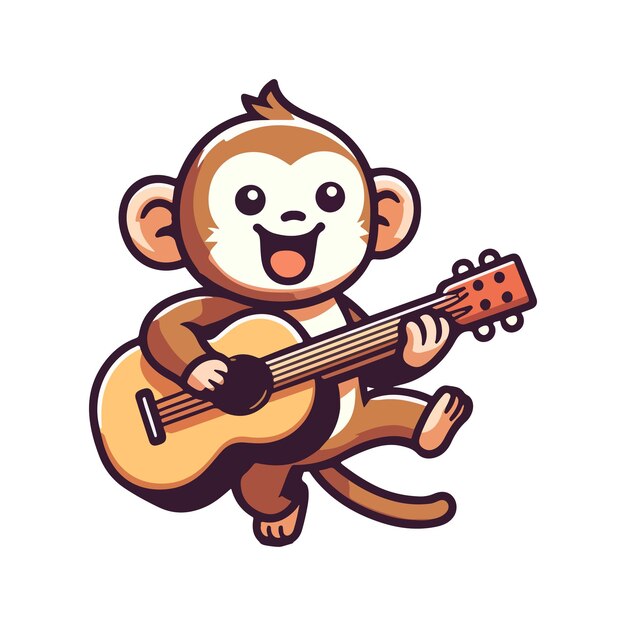 Vecteur personnage de dessin animé d'un mignon singe jouant de la guitare