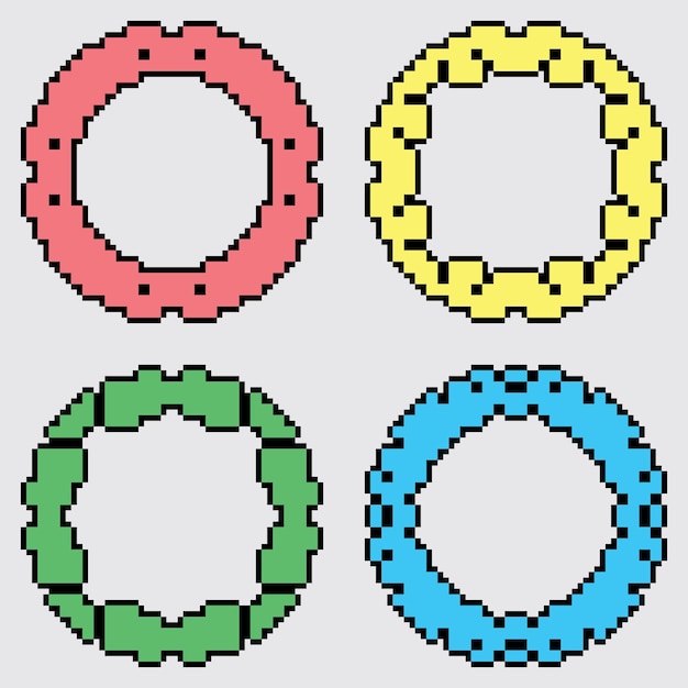 Vecteur pixel art design de modèle de bordure de cadre de cercle décoratif