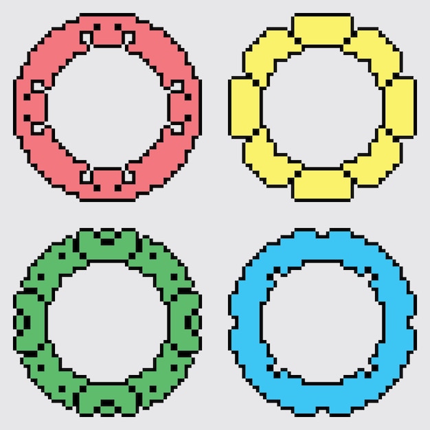 Vecteur pixel art design de modèle de bordure de cadre de cercle décoratif