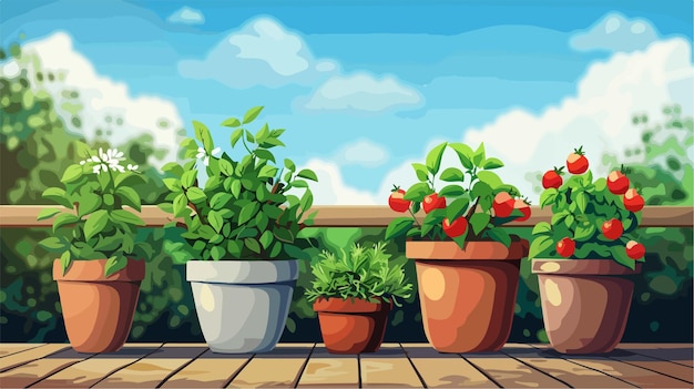 plantes sur un balcon avec une plante en pot