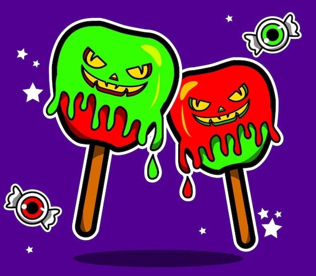 pommes de bonbons d'halloween illustrées en vecteur