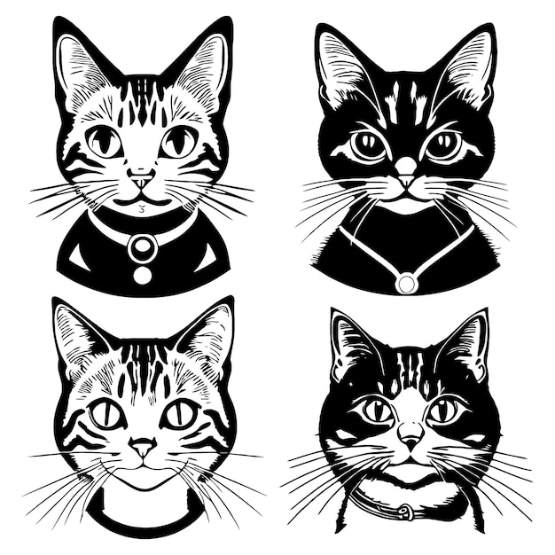 Portraits de pochoir de logo vectoriel de chats mignons