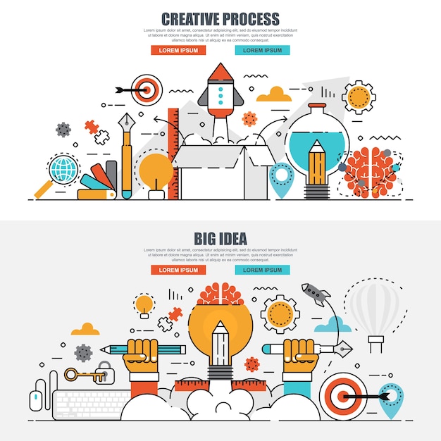 Processus créatif de concept de ligne plate et grande idée