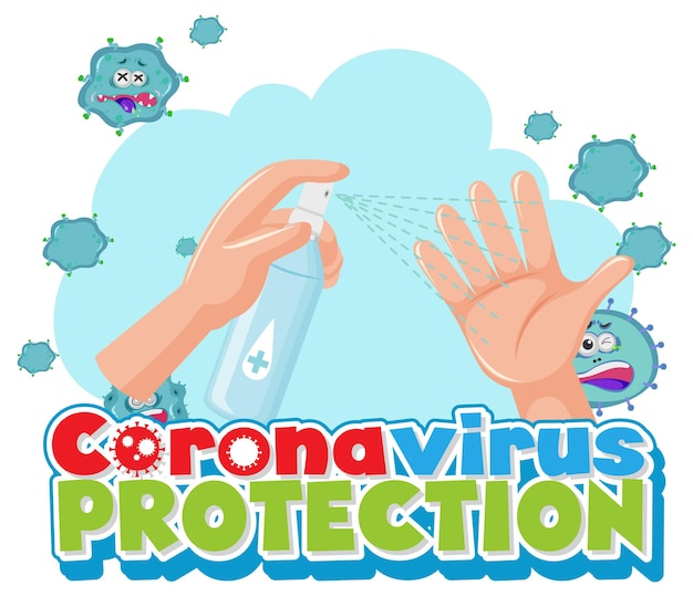 Protection contre le coronavirus avec les mains à l'aide d'un spray désinfectant à l'alcool