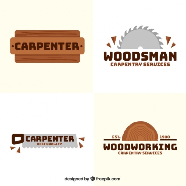 Vecteur quatre logos pour la menuiserie