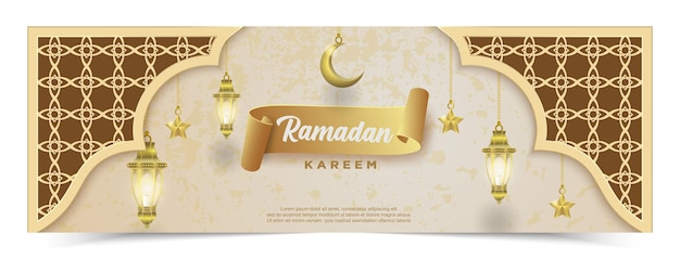 Ramadan kareem avec lanternes de luxe et croissant de lune