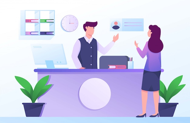 Receptionist hotel illustration flat ui ux