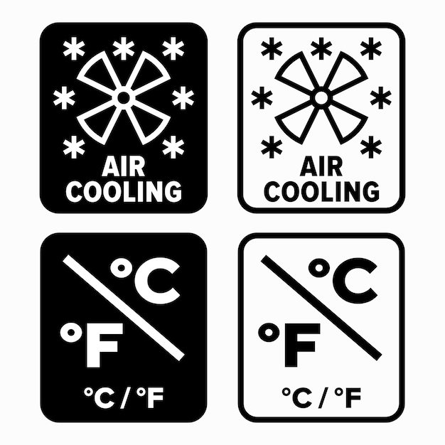 Vecteur refroidissement par air et signes celsius ou fahrenheit