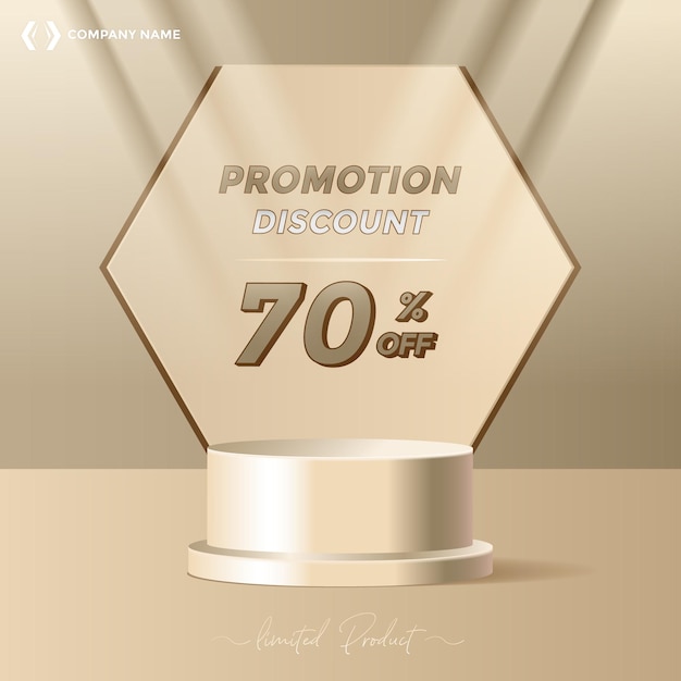 Vecteur remise promotionnelle de 70% avec un modèle de gradient doré de couleur podium