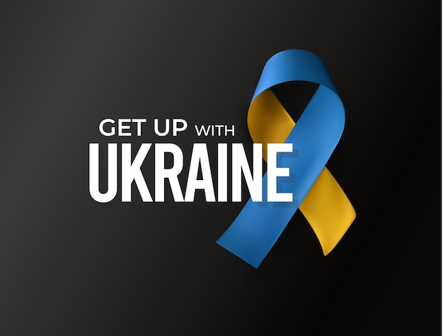 Ruban jaune et bleu Drapeau national ukrainien se lever avec l'Ukraine symbole signe de sensibilisation Affiche de soutien UA arrêter la guerre en Ukraine bannière Illustration vectorielle