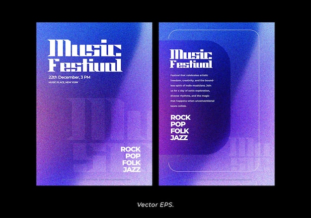 Vecteur set de collection de musique conférence festival d'événements affiche flyer bleu vif gradient pourpre foncé grainy