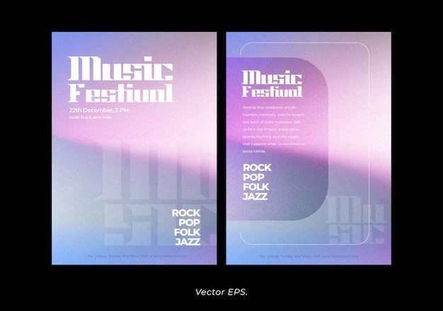 Vecteur set de collection musique conférence festival d'événements affiche flyer doux rose gradient pourpre grainy