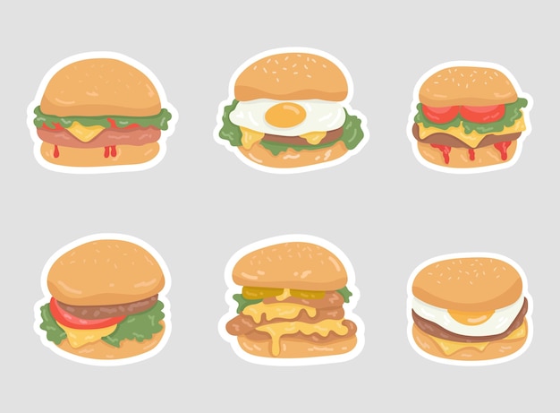 Vecteur set de hamburgers dessinés delicious hamburger illustration vectorielle