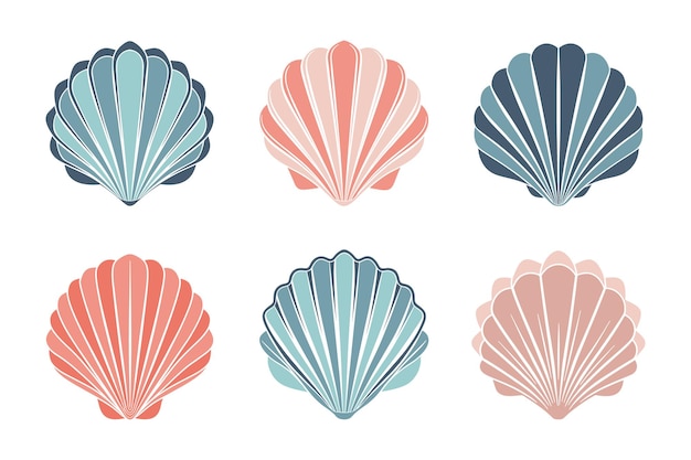 Vecteur set de logos de coquilles de coquillages collection de silhouettes isolées de coquilliers de couleur sur fond blanc