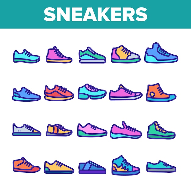 Sneakers Thin Line Icons Set