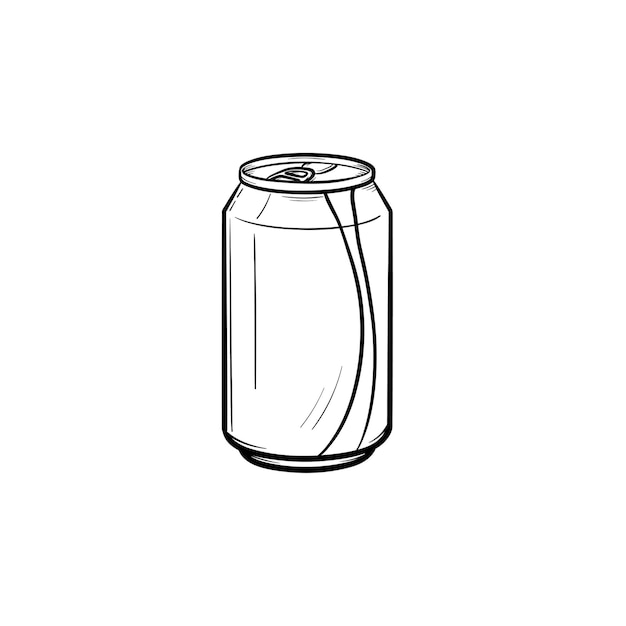 Soda pop peut icône de doodle contour dessiné à la main. Canette en métal de soda pop avec illustration de croquis de vecteur de paille à boire pour impression, web, mobile et infographie isolé sur fond blanc.