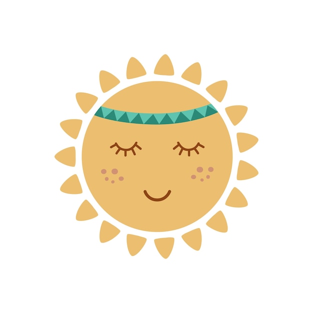 Soleil mignon avec le visage dans le style tribal boho Élément graphique pour la conception des enfants Soleil souriant Concept de vecteur d'été