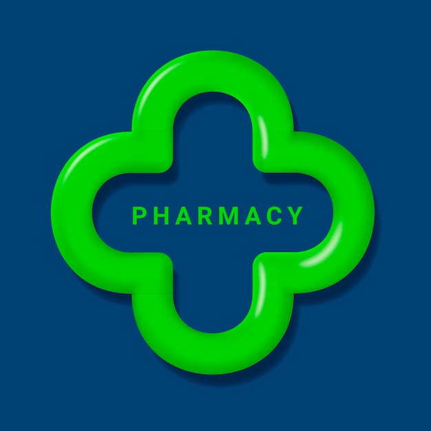 Vecteur symbole 3d de pharmacie arrondi vert croix volume ligne logo design