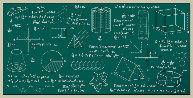 Vecteur tableau noir écrit avec des formules physiques et mathématiques